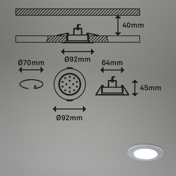 BRI 7034-034 CCT LED vestavná svítidla sada, pr.9,2 cm, 3x LED, 4,8 W, 450 lm, matný chrom - BRILONER