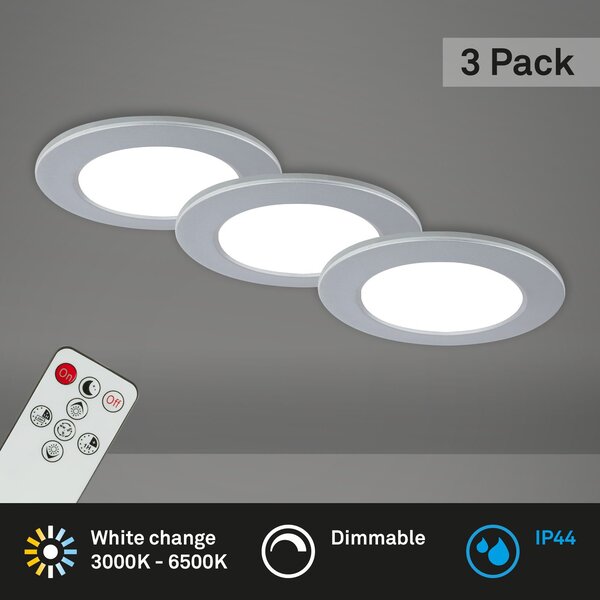 BRI 7034-034 CCT LED vestavná svítidla sada, pr.9,2 cm, 3x LED, 4,8 W, 450 lm, matný chrom - BRILONER
