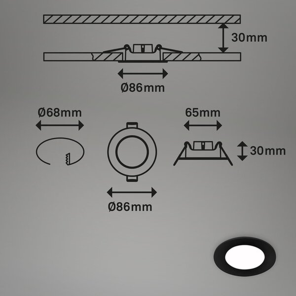 BRI 7125-435 LED vestavná svítidla 3ks sada, pr.8,6 cm, 3x LED, 3 W, 350 lm, černá - BRILONER