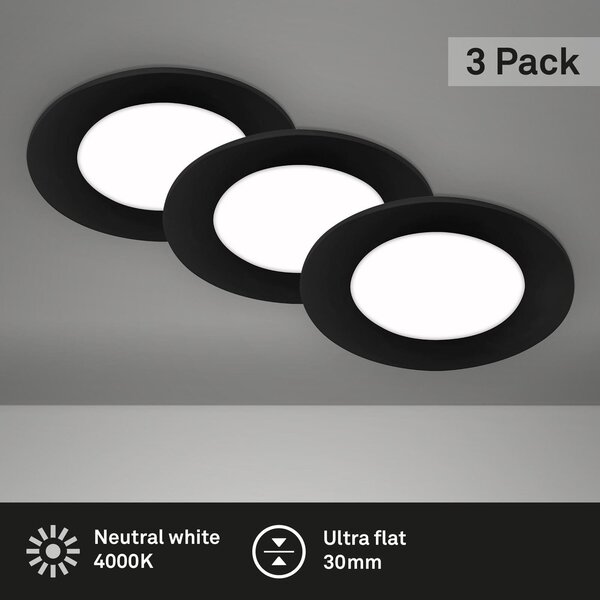 BRI 7125-435 LED vestavná svítidla 3ks sada, pr.8,6 cm, 3x LED, 3 W, 350 lm, černá - BRILONER