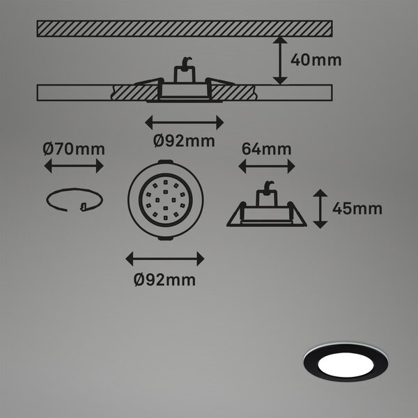 BRI 7034-035 CCT LED vestavná svítidla sada, pr.9,2 cm, 3x LED, 4,8 W, 450 lm, černá - BRILONER