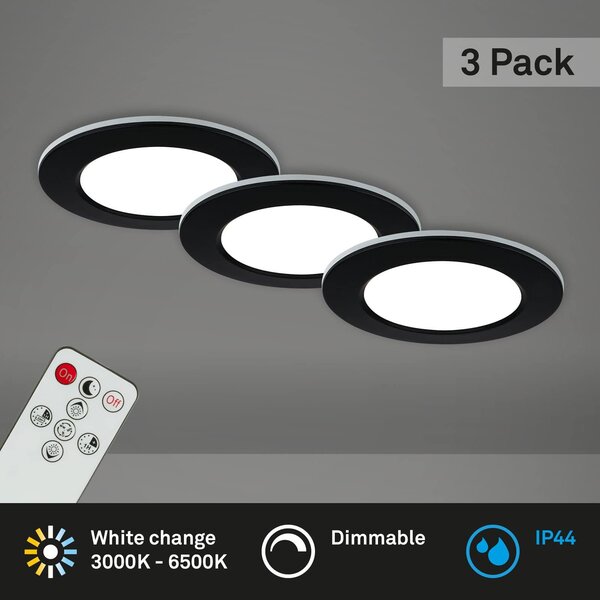 BRI 7034-035 CCT LED vestavná svítidla sada, pr.9,2 cm, 3x LED, 4,8 W, 450 lm, černá - BRILONER