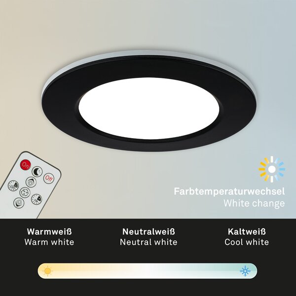 BRI 7034-035 CCT LED vestavná svítidla sada, pr.9,2 cm, 3x LED, 4,8 W, 450 lm, černá - BRILONER