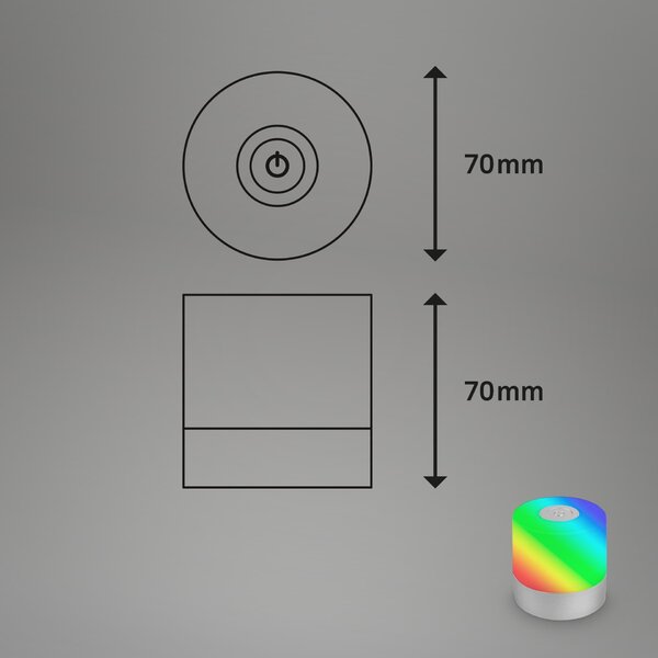 BRILONER LED nabíjecí stolní lampa, 7 cm, 1,5W, 100lm, matný chrom IP44 BRILO 7462014