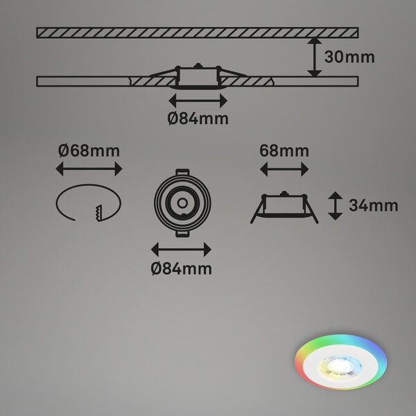 BRI 7040-036 LED vestavná svítidla sada, pr.8,4 cm, 3x LED, 5 W, 460 lm, bílé - BRILONER