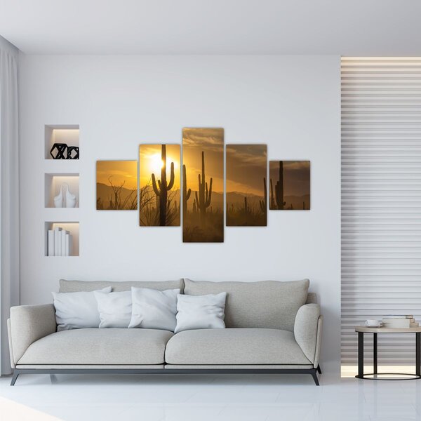 Obraz - Kaktusy Saguaro (125x70 cm)