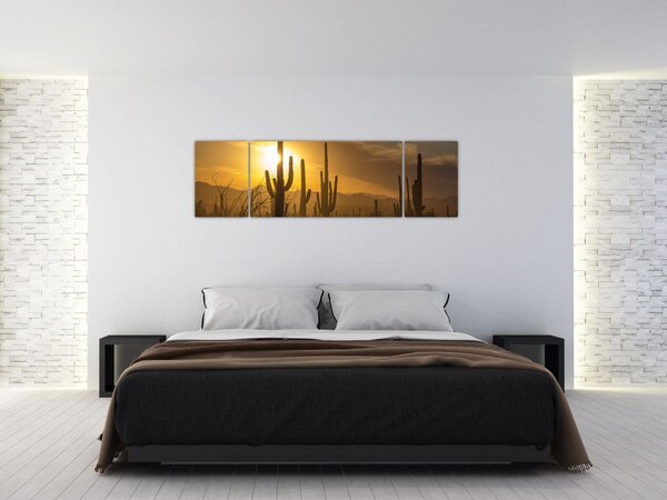 Obraz - Kaktusy Saguaro (170x50 cm)
