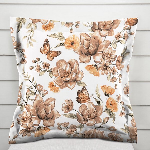 Biante Bavlněný povlak na polštář s lemem Sandra SA-458 Hnědé květy magnolie s motýlky na bílém 30 x 50 cm