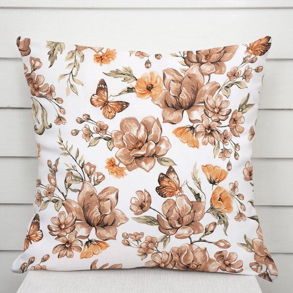 Biante Bavlněný povlak na polštář Sandra SA-458 Hnědé květy magnolie s motýlky na bílém 30 x 50 cm