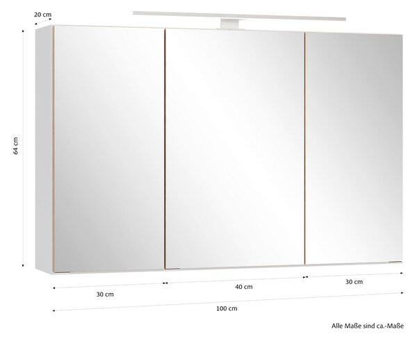 ZRCADLOVÁ SKŘÍŇKA, divoký dub, bílá, 100/64/20 cm Held - Koupelnové série, Online Only
