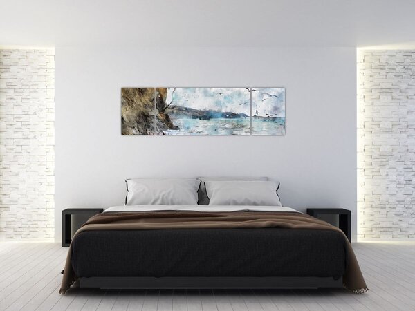 Obraz - Útes, akvarel (170x50 cm)