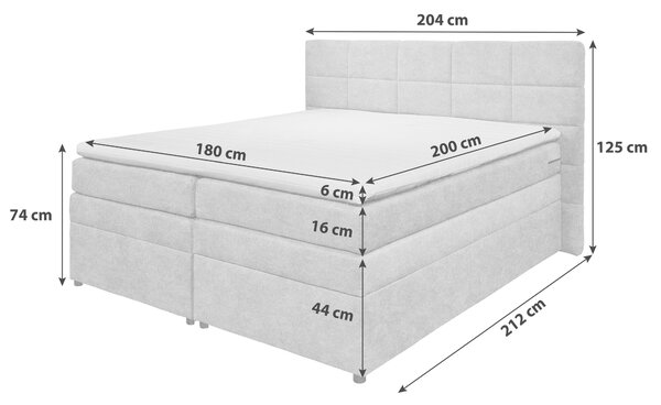 POSTEL BOXSPRING, 180/200 cm, světle šedá MID.YOU - Postele s úložným prostorem, Online Only