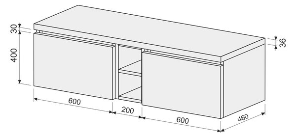 Intedoor OPERA PLUS skříňka pod 2× umyvadlo na desku 140 cm OPP2 140D 2Z/2Z 1OP OPP2 140D 2Z/2Z 1OP