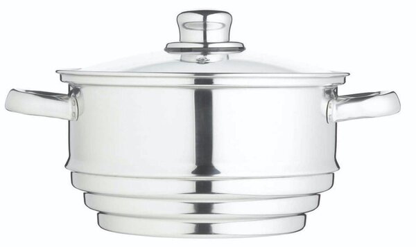 KitchenCraft univerzální napařovací nástavec 20 cm – nerezový, pro hrnce 16–20 cm, skleněná poklice