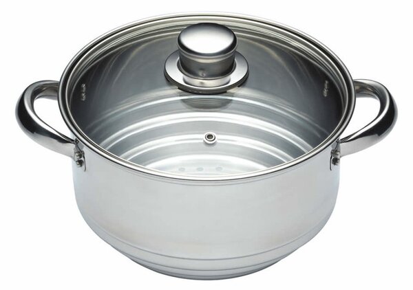 KitchenCraft univerzální napařovací nástavec 20 cm – nerezový, pro hrnce 16–20 cm, skleněná poklice