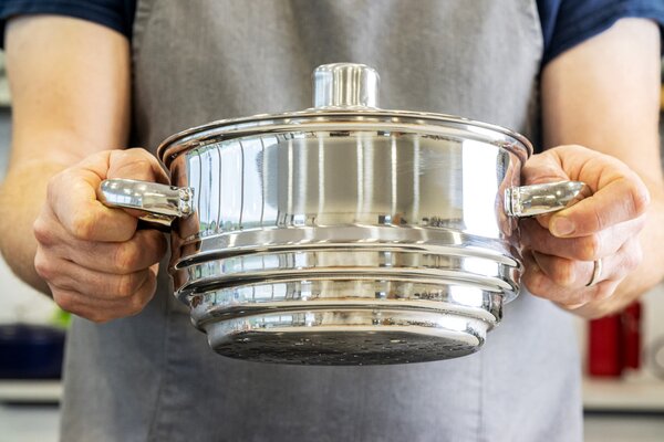 KitchenCraft univerzální napařovací nástavec 20 cm – nerezový, pro hrnce 16–20 cm, skleněná poklice