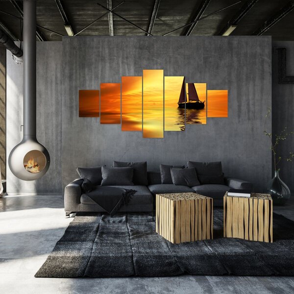 Obraz - Plachetnice při západu slunce (210x100 cm)