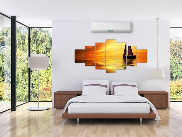 Obraz - Plachetnice při západu slunce (210x100 cm)