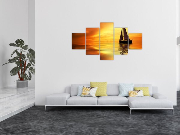 Obraz - Plachetnice při západu slunce (125x70 cm)