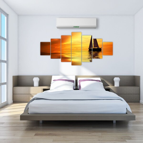 Obraz - Plachetnice při západu slunce (210x100 cm)