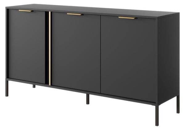 Komoda do obývacího pokoje a lonice se 3 dvíky, barva antracit, rozmry 153 x 39,5 x 81,4 cm