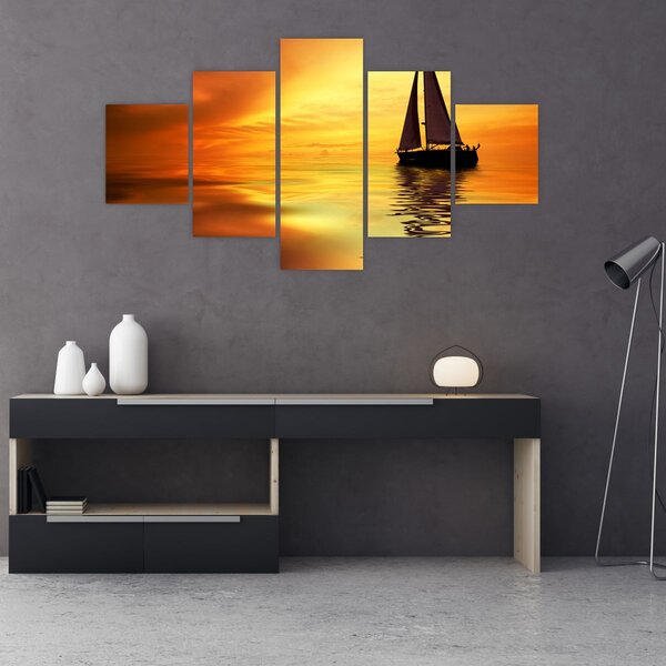 Obraz - Plachetnice při západu slunce (125x70 cm)