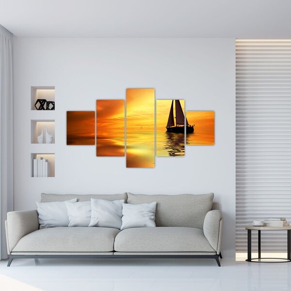 Obraz - Plachetnice při západu slunce (125x70 cm)