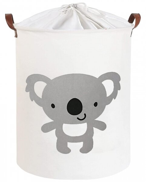 Koš na hračky, uzavíratelný, Tulimi, bavlna, Koala - bílý, 43 L