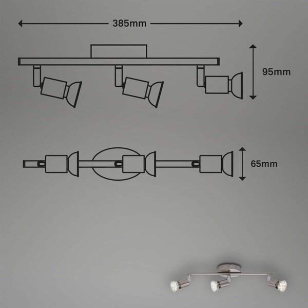BRILO 2767-032 Bodové svítidlo 38,5 cm 3xGU10 3W 250lm matný nikl - BRILO