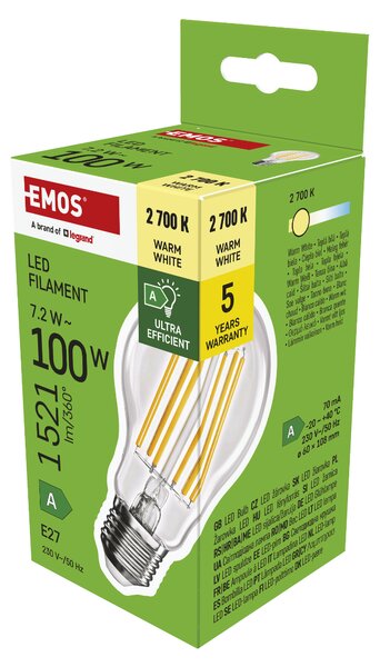 LED žárovka filament ZF5167 E27, 7,2W, teplá bílá