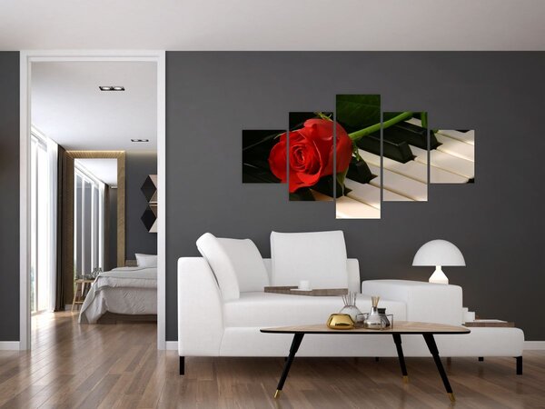 Obraz - Klavír a růže (125x70 cm)