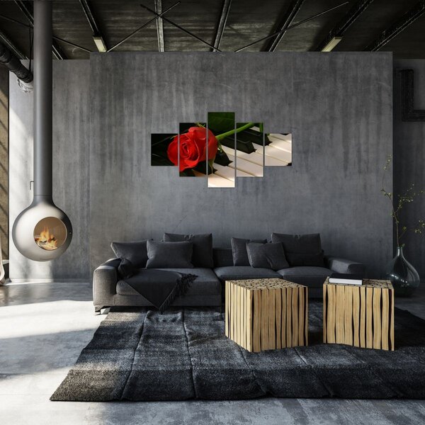 Obraz - Klavír a růže (125x70 cm)
