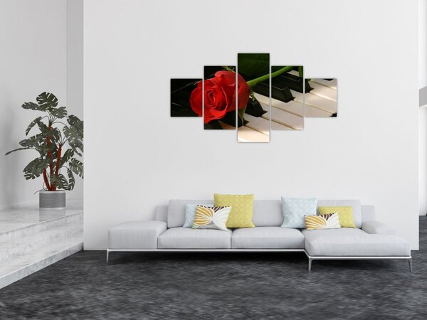 Obraz - Klavír a růže (125x70 cm)