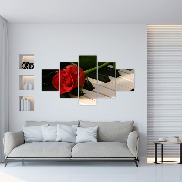Obraz - Klavír a růže (125x70 cm)