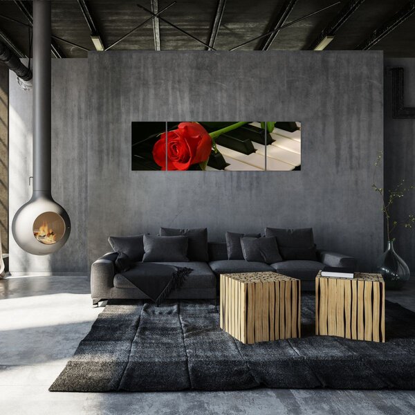 Obraz - Klavír a růže (170x50 cm)
