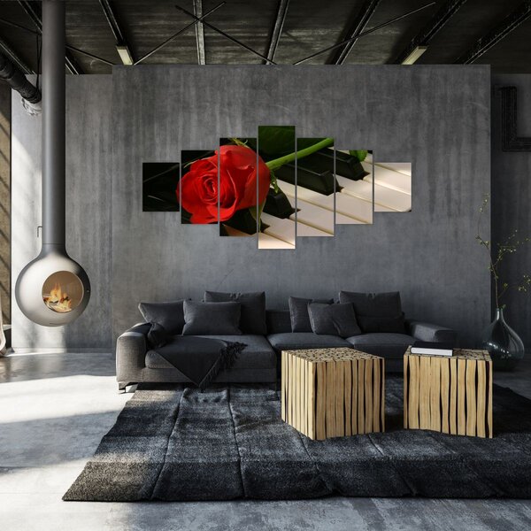 Obraz - Klavír a růže (210x100 cm)