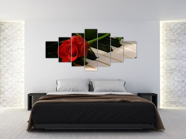 Obraz - Klavír a růže (210x100 cm)