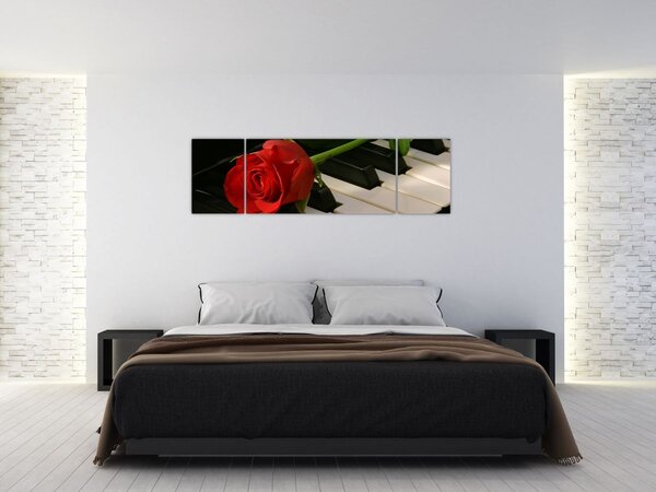 Obraz - Klavír a růže (170x50 cm)