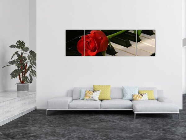 Obraz - Klavír a růže (170x50 cm)
