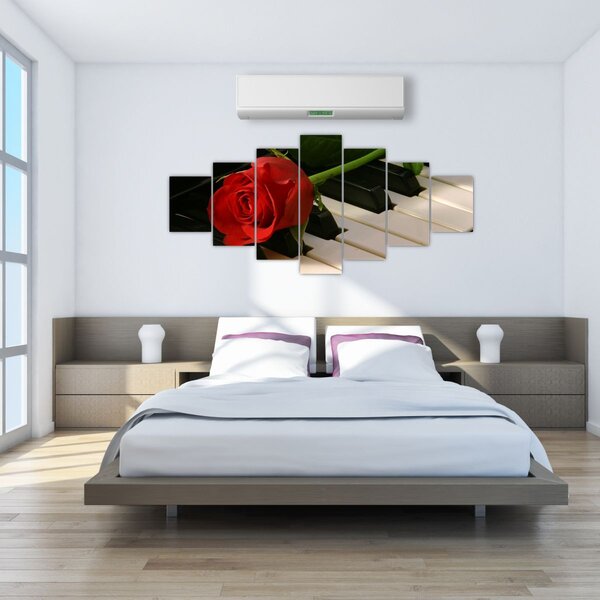 Obraz - Klavír a růže (210x100 cm)