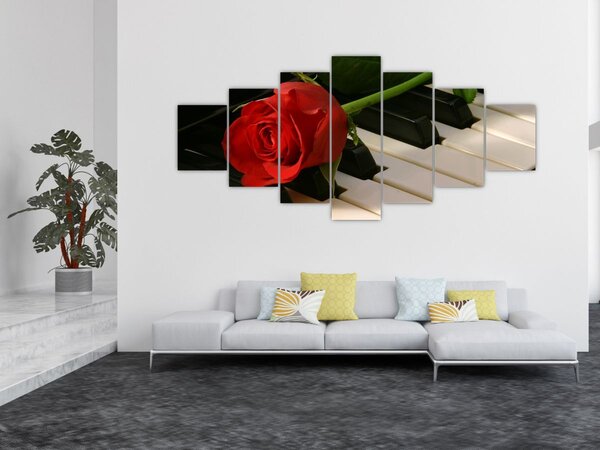 Obraz - Klavír a růže (210x100 cm)
