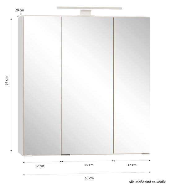 ZRCADLOVÁ SKŘÍŇKA, bílá, bílá, 60/64/20 cm Held - Koupelnové série, Online Only