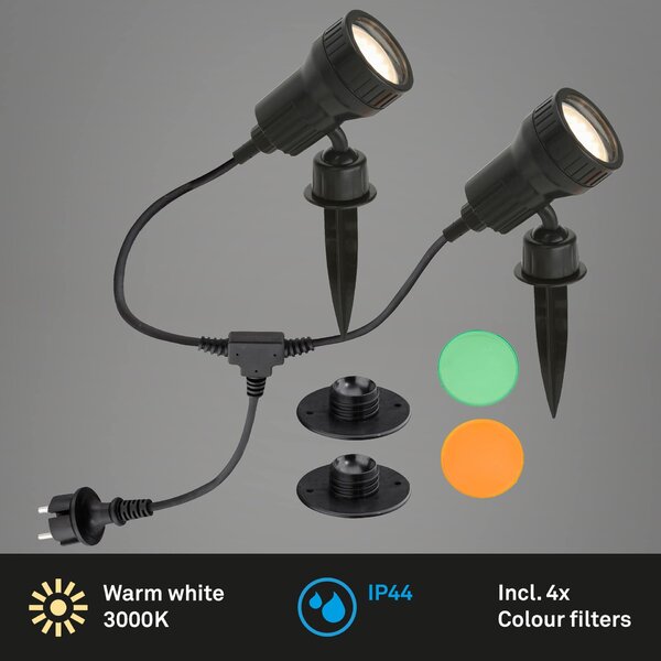 BRILONER Venkovní stojací svítidlo 19,5 cm 2xGU10 3W 250lm černá IP44 BRILO 3077-025