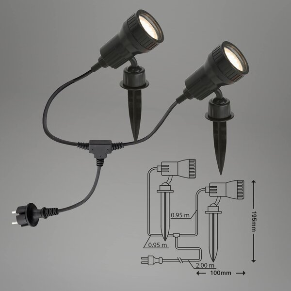 BRILONER Venkovní stojací svítidlo 19,5 cm 2xGU10 3W 250lm černá IP44 BRILO 3077-025