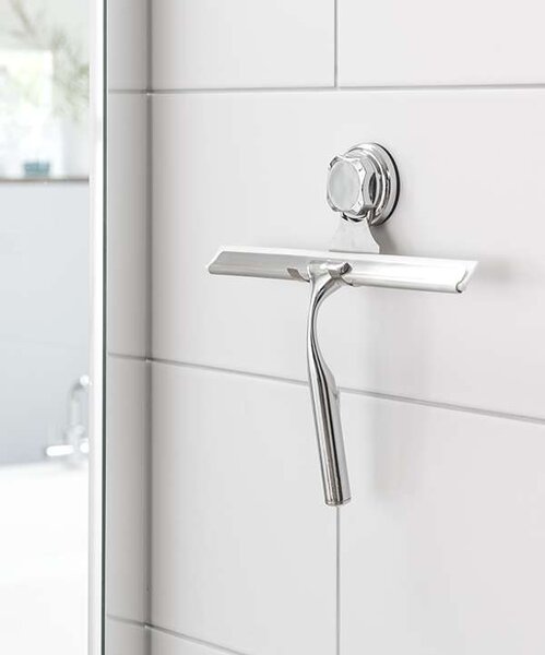 Držák s koupelnovou stěrkou Compactor Bestlock systém s přísavkou - bez vrtání, chrom