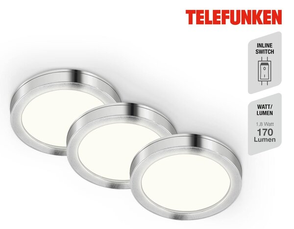 TF 205009TF TELEFUNKEN 3ks sada skříňkové svítidlo, pr. 6 cm, 1,8 W, 170 lm, hliník - BRILONER
