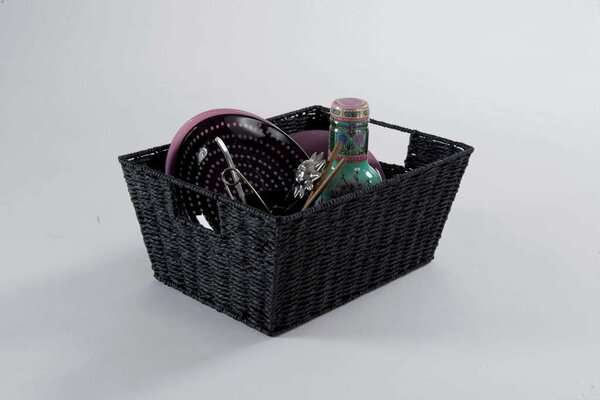 Ručně pletený úložný košík Compactor ETNA, 31 x 24 x 14 cm, černý