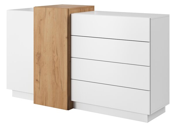 Komoda do obývacího pokoje nebo lonice, s zásuvkami, bílá/dub Craft Gold, rozmry 160 x 45 x 93,5 cm