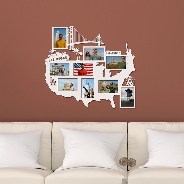 DUBLEZ | Dřevěný nástěnný fotorámeček - Mapa USA