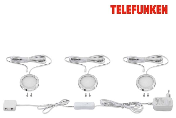 TF 205009TF TELEFUNKEN 3ks sada skříňkové svítidlo, pr. 6 cm, 1,8 W, 170 lm, hliník - BRILONER